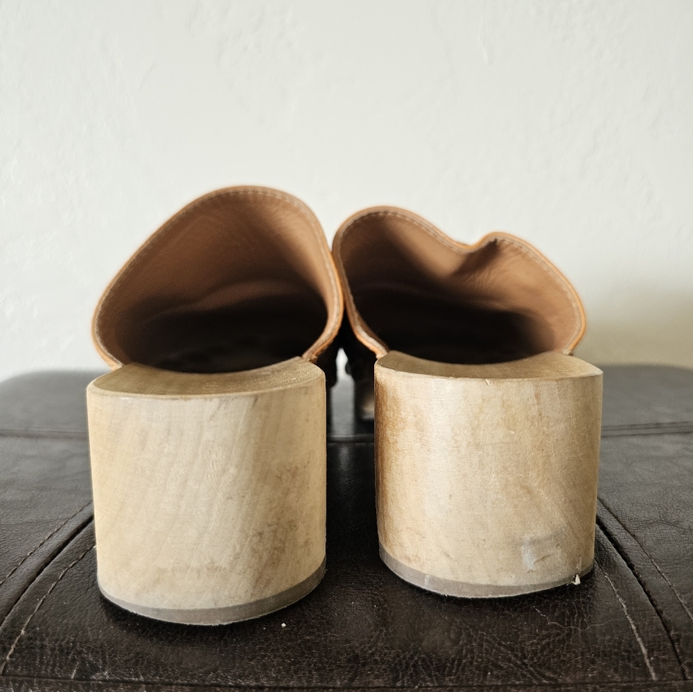 BY FAR Hans Tan Orange Wooden Leather Effortless Boho Chic Clogs Sz EU 36 - Picture 6 of 12